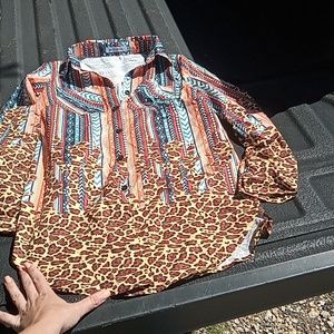 Southwest cheetah print long sleeve blouse